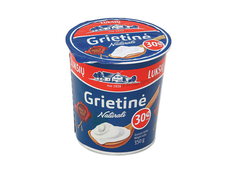Natūrali LUKŠIŲ grietinė
			, 
				 350 g, 30 % rieb., 4,54 Eur/kg. A lygio parduotuvėse