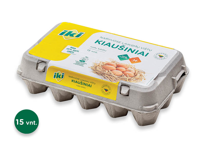 IKI vištų kiaušiniai rudu lukštu
,
15 vnt., M dydžio, 0,15 Eur/vnt. A lygio parduotuvėse IKI vištų kiaušiniai rudu lukštu
,
15 vnt., M dydžio, 0,15 Eur/vnt. A lygio parduotuvėse