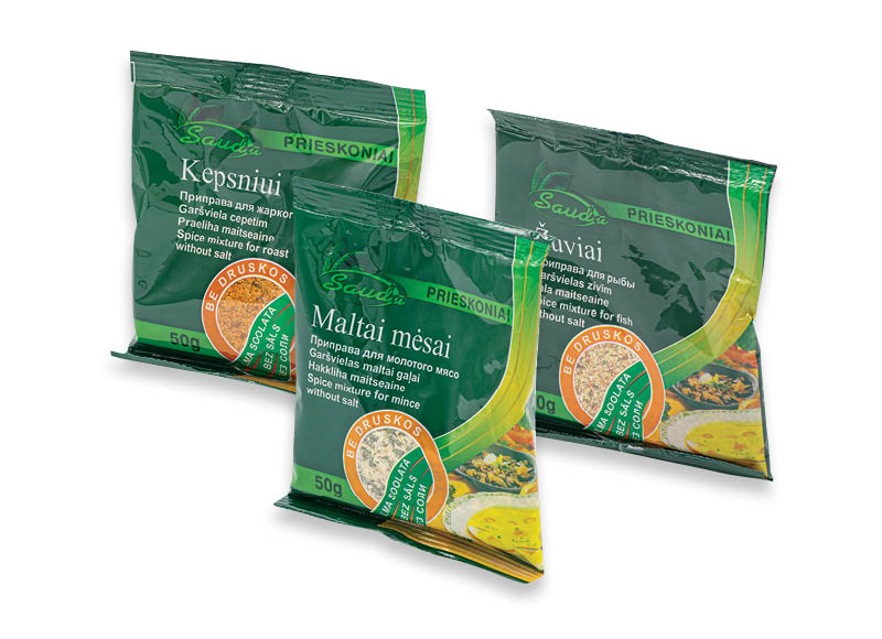 SAUDA prieskoniams be druskos
			, 
				 50 g, 9,00 Eur/kg. Įvairių rūšių