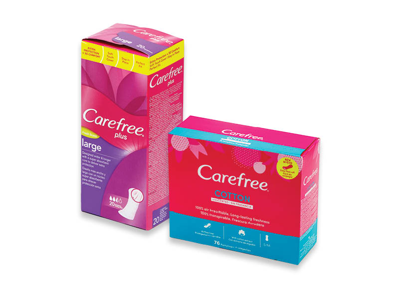 Higieniniams įklotams CAREFREE
			, 
				 20 vnt., 40 vnt., 76 vnt., 4 rūšių. A lygio parduotuvėse
