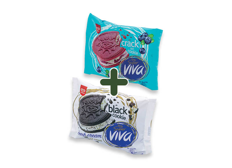 SUPER VIVA valgomieji ledai tarp sausainių
			, 
				 105 g, 110 g, 2 rūšių, 1,49 Eur/vnt. A lygio parduotuvėse. Ir IKI EXPRESS