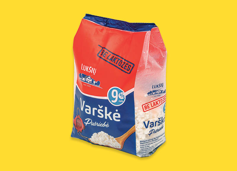LUKŠIŲ varškė be laktozės
			, 
				 400 g, 9 % rieb., 6,23 Eur/kg. A lygio parduotuvėse. Ir IKI EXPRESS