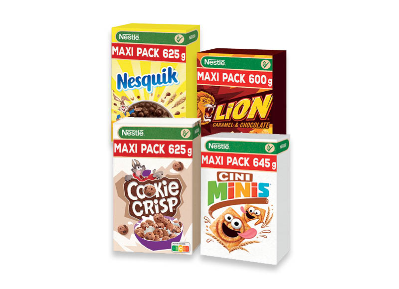 NESTLE sausiems pusryčiams CINI MINIS, NESQUIK, COOKIE CRISP ir LION
			, 
				 600–625 g, 4 rūšių