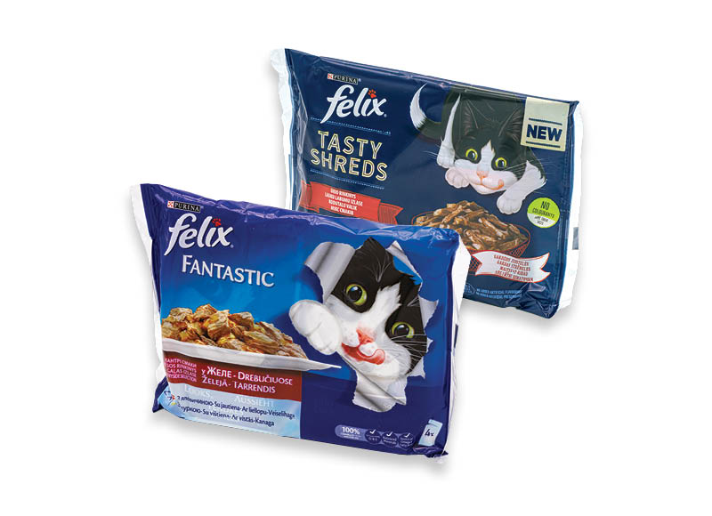 Konservuotam kačių ėdalui FELIX
			, 
				 4 x 85 g, 6 rūšių, 5,26 Eur/kg. Ir IKI EXPRESS
