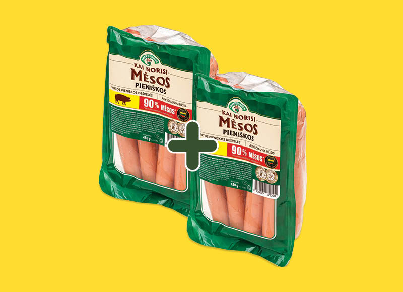 Virtos PIENIŠKOS dešrelės KAI NORISI MĖSOS
			, 
				 430 g, a. r., 4,39 Eur/vnt. Ir IKI EXPRESS