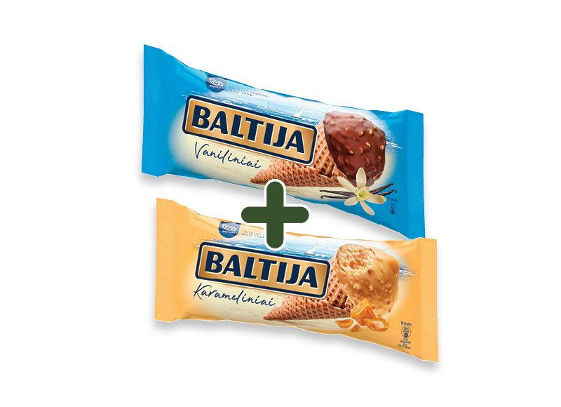 Valgomieji ledai BALTIJA vafliniame ragelyje
			, 
				 140 ml, 150 ml, 4 rūšių, 1,99 Eur/vnt. Ir IKI EXPRESS