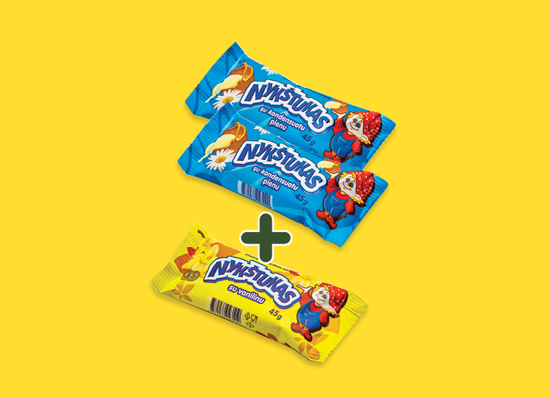Glaistytiems varškės sūreliams NYKŠTUKAS
			, 
				 45 g, 5 rūšių, 0,59 Eur/vnt. Ir IKI EXPRESS