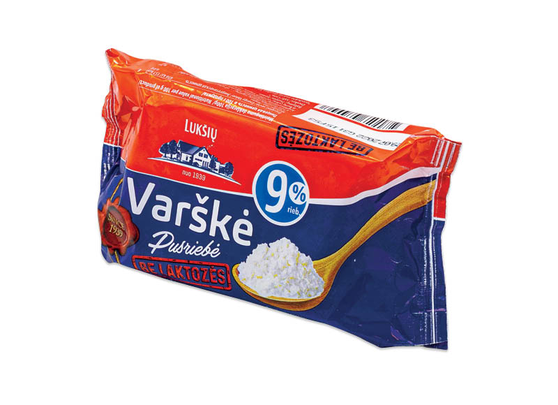 LUKŠIŲ pusriebė varškė be laktozės
			, 
				 180 g, 9 % rieb., 6,61 Eur/kg. A lygio parduotuvėse