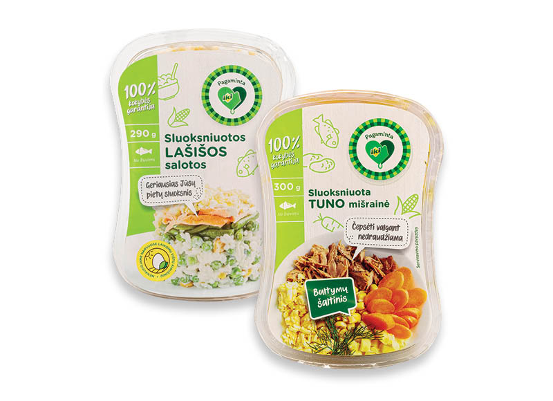 PAGAMINTA IKI sluoksniuotoms mišrainėms su žuvimi
			, 
				 290 g, 300 g, 2 rūšių. Ir IKI EXPRESS
