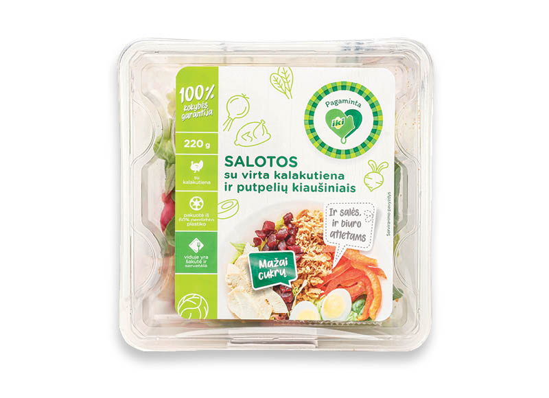 PAGAMINTA IKI salotos su virta kalakutiena ir putpelių kiaušiniais
			, 
				 220 g, 13,59 Eur/kg. A lygio parduotuvėse