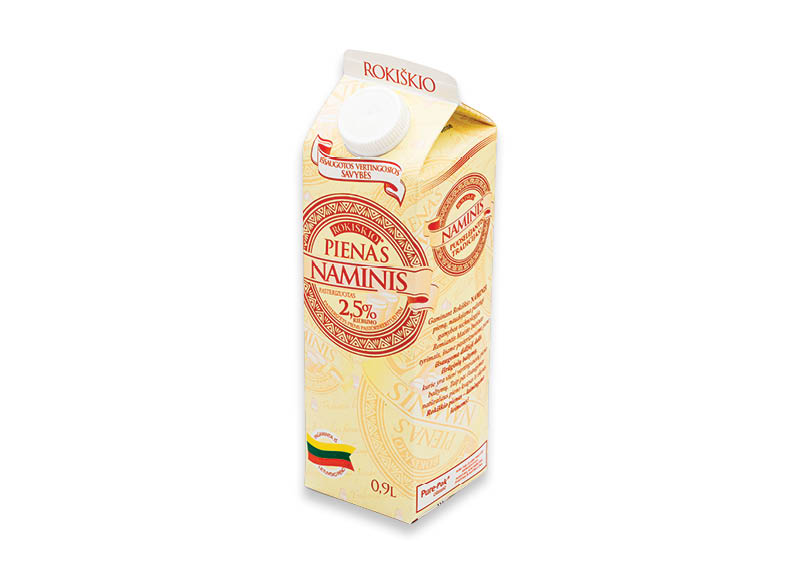 ROKIŠKIO NAMINIS pienas
			, 
				 0,9 l, 2,5 % rieb., 1,32 Eur/l