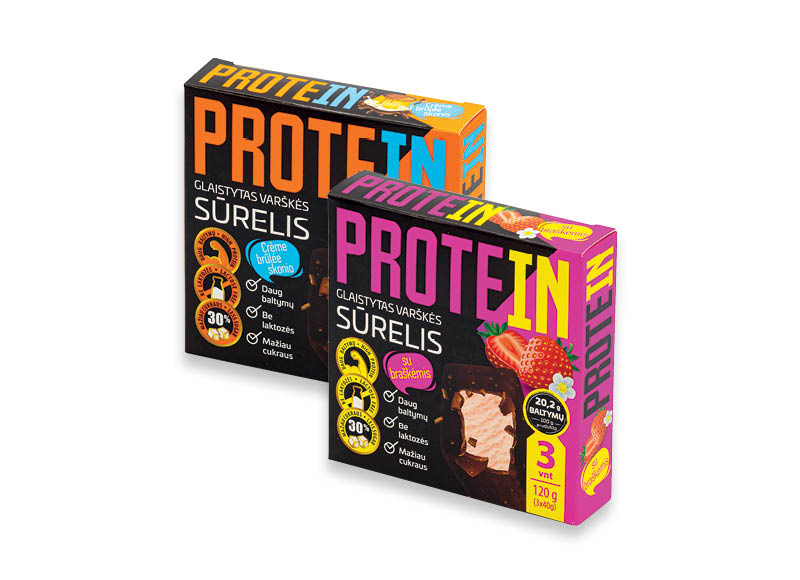 Glaistytiems varškės sūreliams PROTEIN
			, 
				 120 g, 2 rūšių, 11,58 Eur/kg. A lygio parduotuvėse