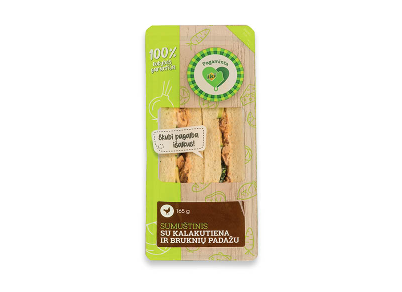 PAGAMINTA IKI trikampis sumuštinis su kalakutiena ir bruknių padažu
			, 
				 165 g, 12,67 Eur/kg. Ir IKI EXPRESS