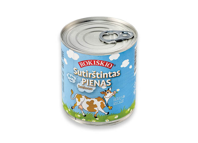 ROKIŠKIO saldintas sutirštintas pienas
			, 
				 397 g, 8 % rieb., 4,26 Eur/kg. Ir IKI EXPRESS
