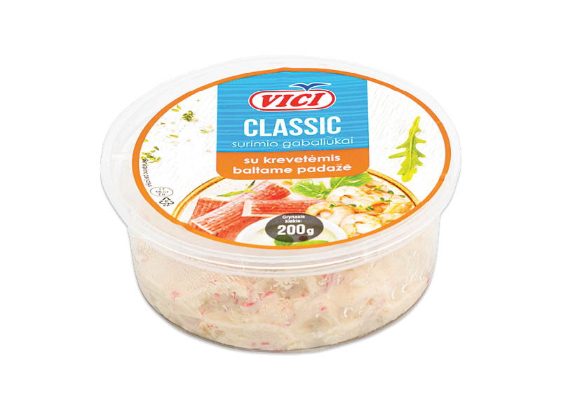 Surimio gabaliukai su krevetėmis baltame padaže VIČI
,
200 g, 8,45 Eur/kg. A lygio parduotuvėse. Ir IKI EXPRESS Surimio gabaliukai su krevetėmis baltame padaže VIČI
,
200 g, 8,45 Eur/kg. A lygio parduotuvėse. Ir IKI EXPRESS