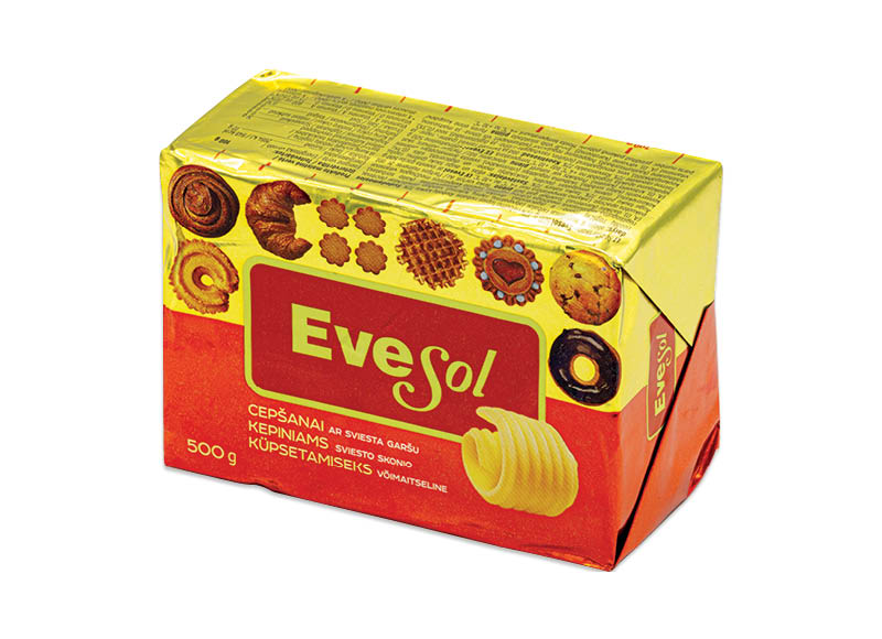 Sviesto skonio margarinas kepimui EVESOL
			, 
				 500 g, 72 % rieb., 3,38 Eur/kg. A lygio parduotuvėse