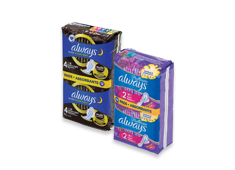 Higieniniams paketams ALWAYS DUO ir PLATINUM
			, 
				 10 rūšių. A lygio parduotuvėse