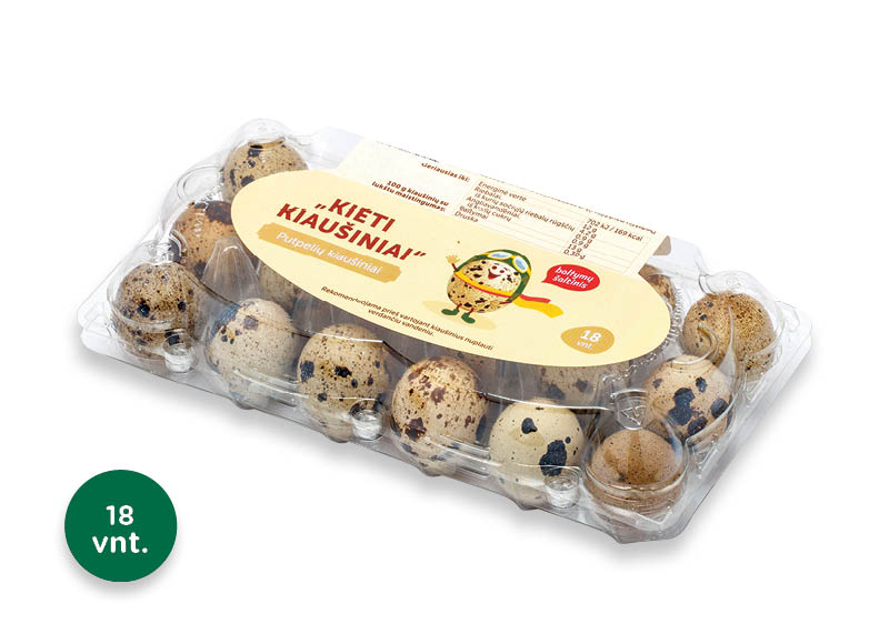 KIETI KIAUŠINIAI putpelių
,
18 vnt./pak., 0,13 Eur/vnt. KIETI KIAUŠINIAI putpelių
,
18 vnt./pak., 0,13 Eur/vnt.