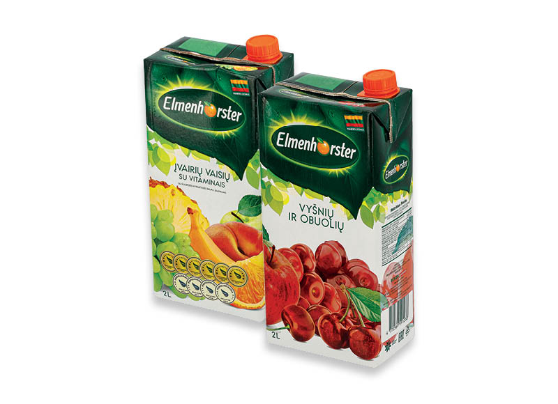 Įvairių vaisių ir vyšnių-obuolių sulčių gėrimas ELMENHORSTER
			, 
				 2 l, 2 rūšių, 0,85 Eur/l