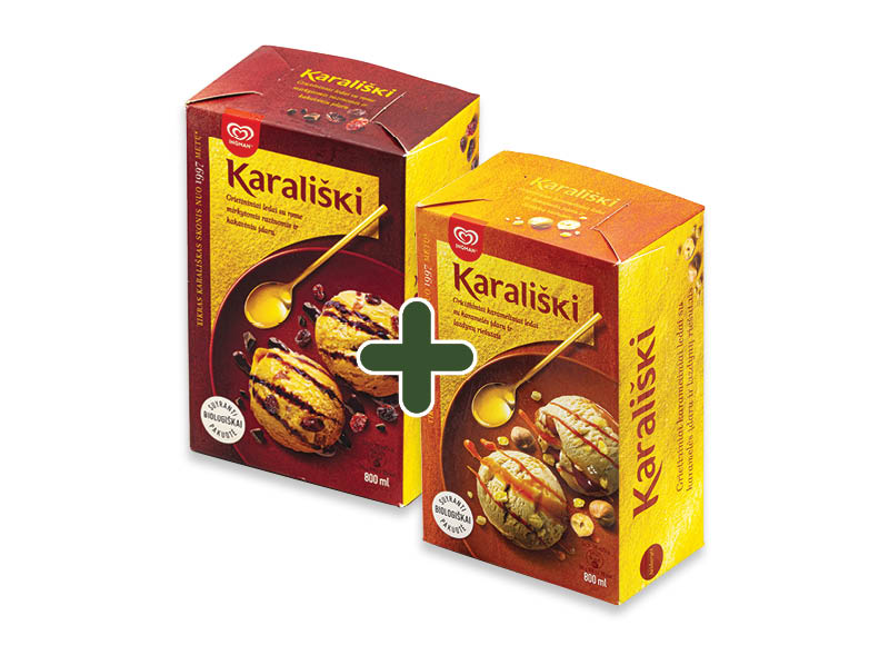 KARALIŠKI valgomieji ledai dėžutėse
			, 
				 800 ml, 4 rūšių, 6,99 Eur/vnt