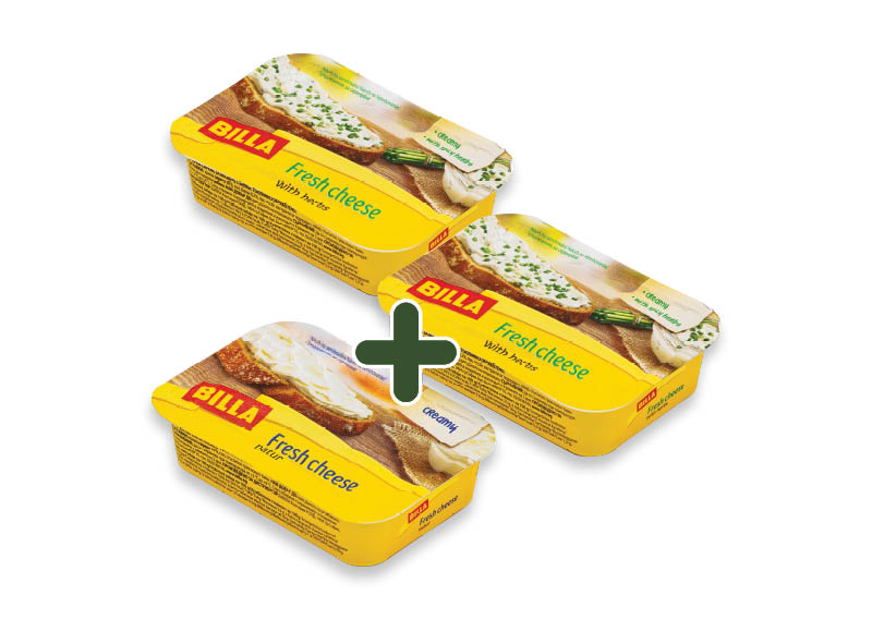 BILLA šviežias sūris
			, 
				 200 g, 2 rūšių, 1,89 Eur/vnt. A lygio parduotuvėse