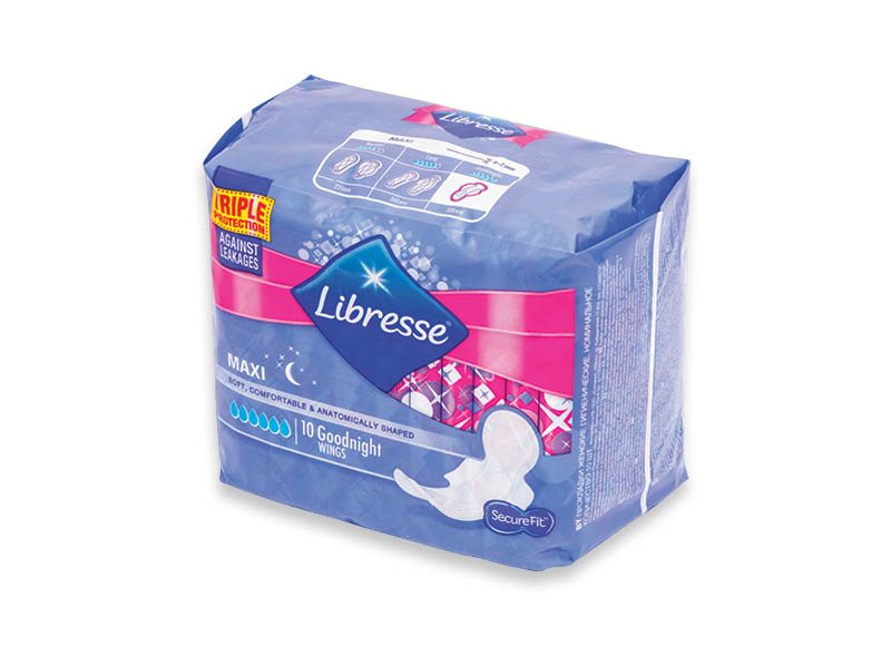 Higieniniai paketai LIBRESSE MAXI GOODNIGHT
			, 
				 10 vnt., 0,14 Eur/vnt.