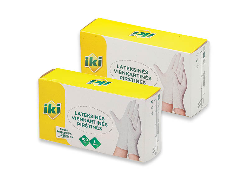 IKI lateksinės vienkartinės pirštinės
,
100 vnt., 3 rūšių, 0,08 Eur/vnt. A lygio parduotuvėse IKI lateksinės vienkartinės pirštinės
,
100 vnt., 3 rūšių, 0,08 Eur/vnt. A lygio parduotuvėse