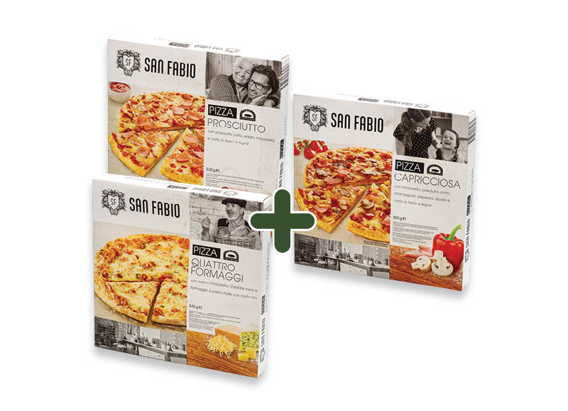 Šaldyta pica SAN FABIO
			, 
				 330 g, 340 g, 350 g, 3 rūšių. 2,99 Eur/vnt.