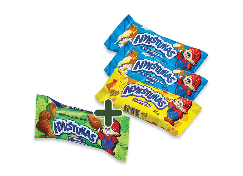 Glaistytas varškės sūrelis NYKŠTUKAS
			, 
				 45 g, 5 rūšių, 0,59 Eur/vnt. Ir IKI EXPRESS