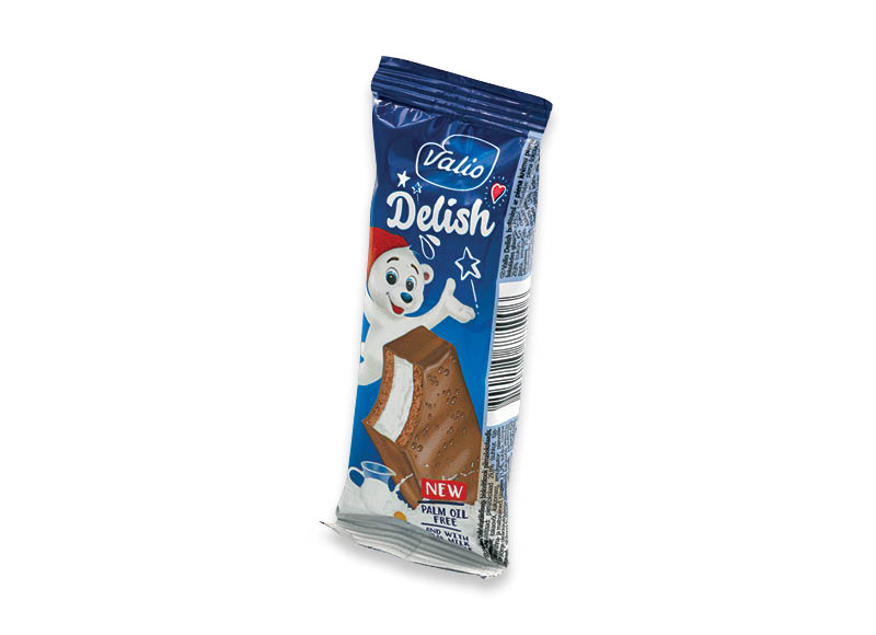 Pieniniu šokoladu padengtas batonėlis VALIO DELISH su pieniniu įdaru
			, 
				 34 g, 17,35 Eur/kg. A lygio parduotuvėse