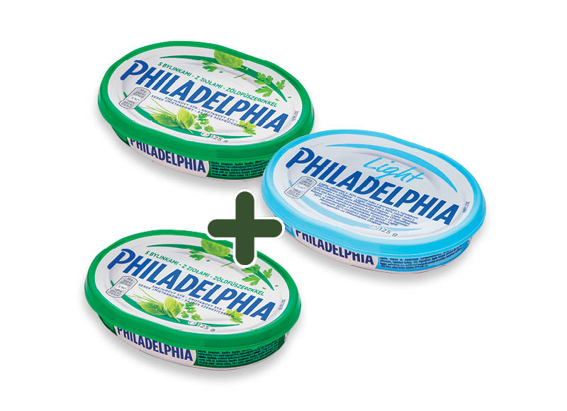 PHILADELPHIA šviežio sūrio gaminys LIGHT, SU ŽOLELĖMIS
			, 
				 125 g, 2 rūšių, 2,19 Eur/vnt.