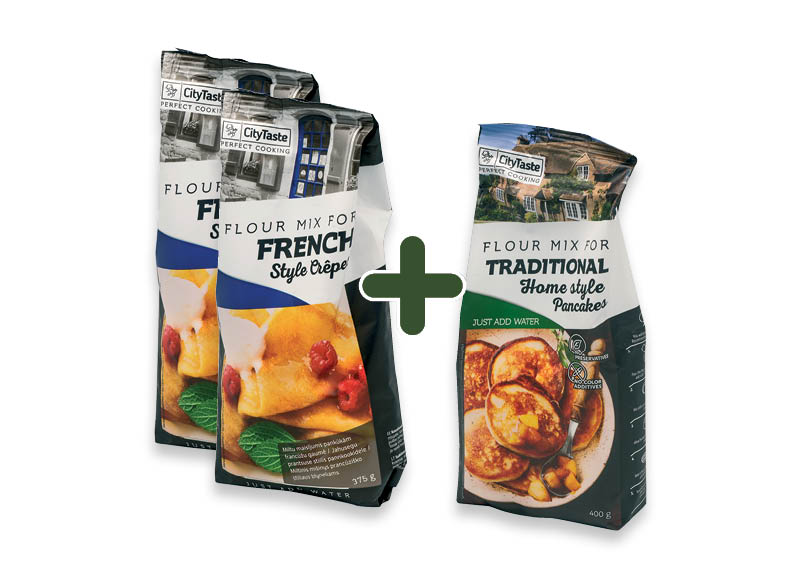 Miltų mišinys CITY TASTE blynams
			, 
				 375 g, 400 g, 3 rūšių, 1,49 Eur/vnt. A lygio parduotuvėse