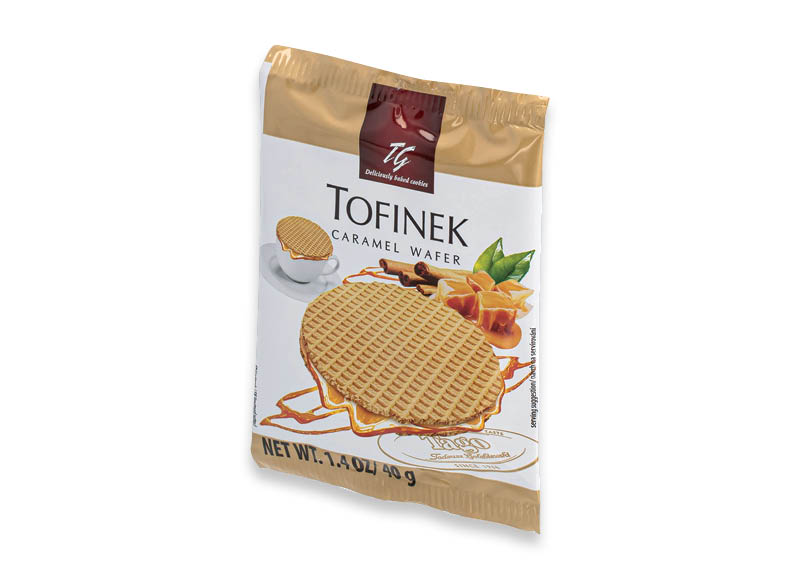 Karameliniai vafliai TOFINEK
			, 
				 40 g, 7,25 Eur/kg. A lygio parduotuvėse. Ir IKI EXPRESS