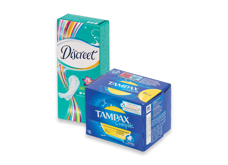 Higieniniams įklotams, tamponams TAMPAX ir DISCREET
			, 
				 9 rūšių
