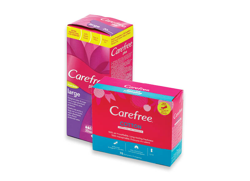 Higieniniams įklotams CAREFREE
			, 
				 20 vnt., 40 vnt., 76 vnt., 4 rūšių. A lygio parduotuvėse