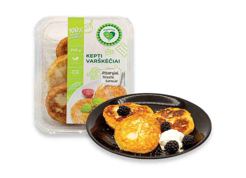 PAGAMINTA IKI keptiems varškėčiams
			, 
				 210 g, 11,38 Eur/kg. A lygio parduotuvėse