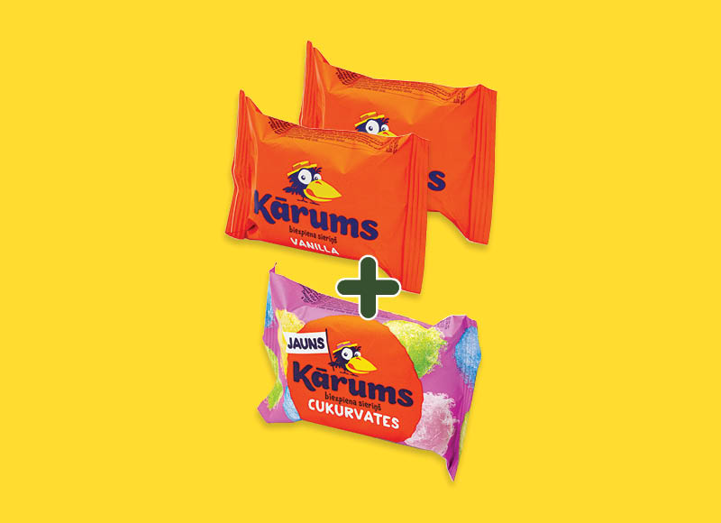 Glaisyti varškės sūreliai KARUMS
			, 
				 45 g, 2 rūšių, 0,65 Eur/vnt.