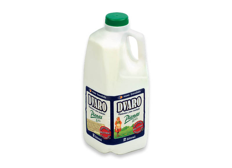 DVARO pienas
			, 
				 2 l, 2,5 % rieb., 1,20 Eur/l