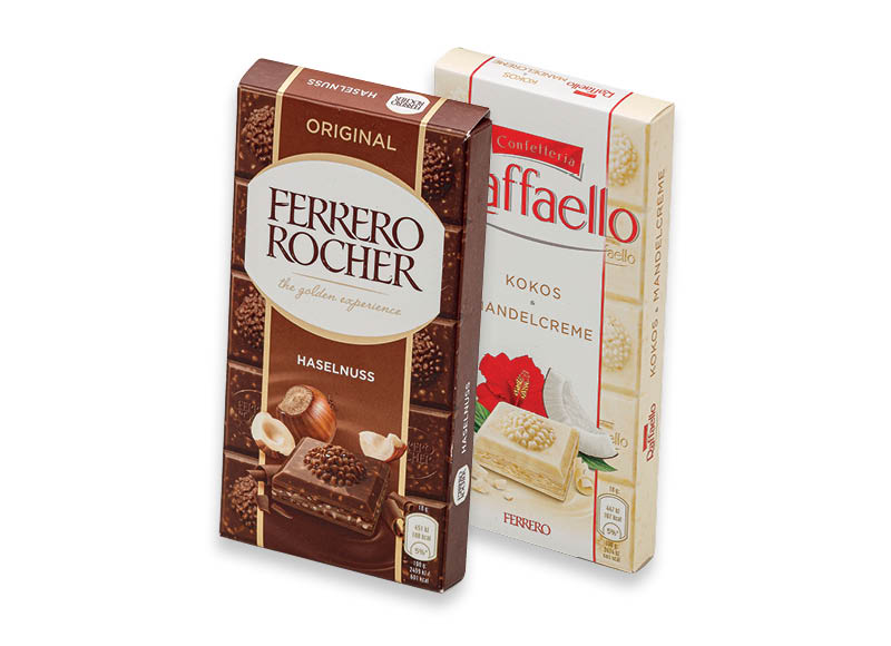Šokolado plytelė FERRERO ROCHE ir RAFFAELLO
			, 
				 90 g, 3 rūšių, 22,11 Eur/kg