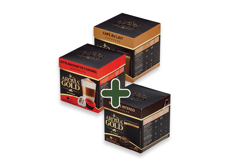 Kavos kapsulės AROMA GOLD
			, 
				 (dolce gusto tipo) 16 vnt., 8 rūšių, 6,39 Eur/vnt. A lygio parduotuvėse
