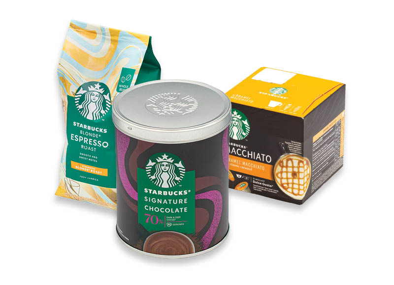 Kavos kapsulėms, pupelėms, kakavai STARBUCKS
			, 
				 9 rūšių. A lygio parduotuvėse