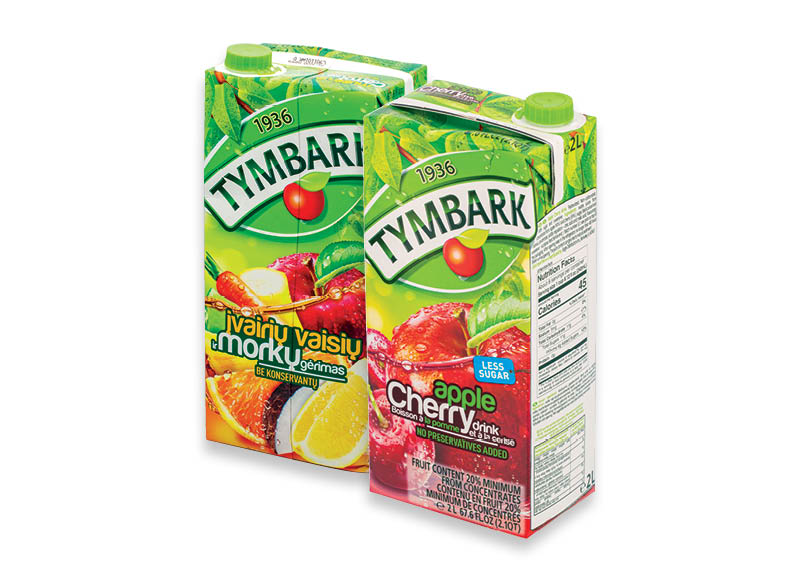 Įvairių vaisių ir morkų, vyšnių ir obuolių, obuolių ir arbūzų sulčių gėrimai TYMBARK
			, 
				 2 l, 3 rūšių, 0,85 Eur/l