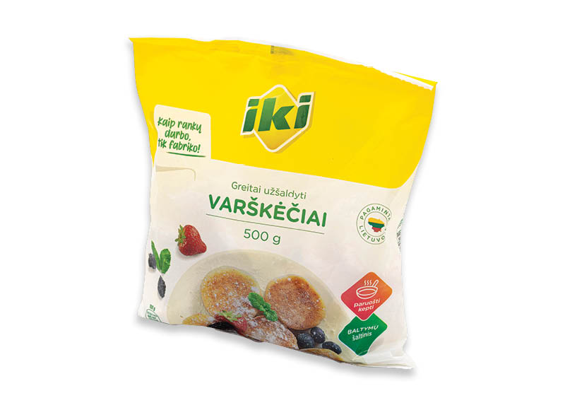 IKI šaldyti varškėčiai
			, 
				 500 g, 2,98 Eur/kg. A lygio parduotuvėse