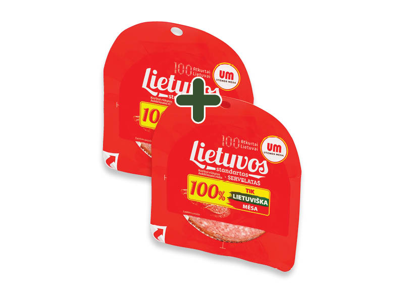 Karštai rūkyta dešra LIETUVIŠKAS STANDARTAS griežinėliais
			, 
				 200 g, a. r., 2,99 Eur/vnt.