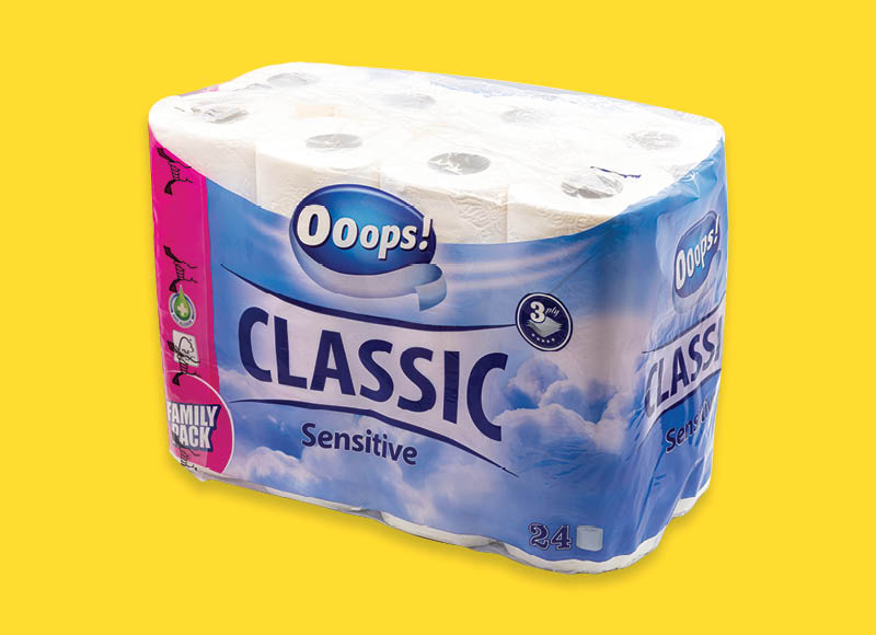 Tualetinis popierius OOOPS! CLASSIC SENSITIVE
			, 
				 3 sluoksn., 24 rit., 0,25 Eur/rit. A lygio parduotuvėse