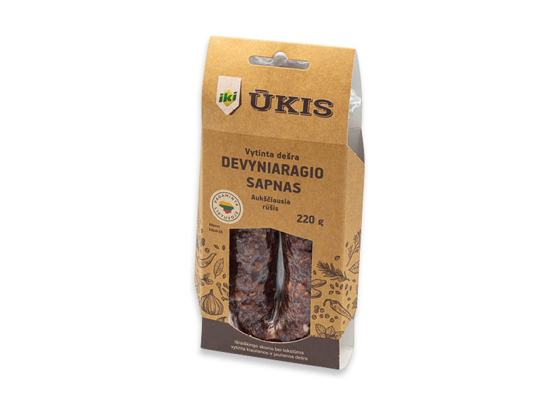 IKI ŪKIS vytinta dešra DEVYNIARAGIO SAPNAS
,
220 g, 19,95 Eur/kg. A lygio parduotuvėse IKI ŪKIS vytinta dešra DEVYNIARAGIO SAPNAS
,
220 g, 19,95 Eur/kg. A lygio parduotuvėse