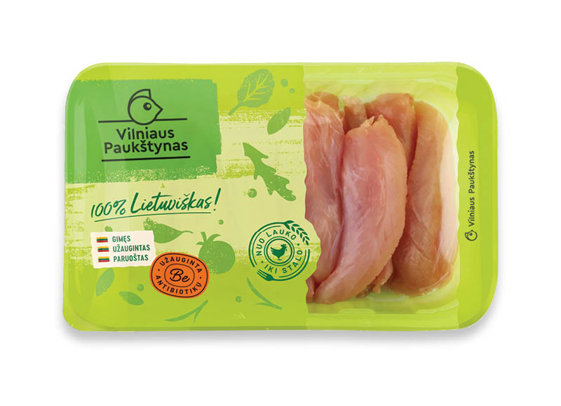 Šviežia broilerių vidinė filė VILNIAU PAUKŠTYNAS
			, 
				 (užauginta be antibiotikų) 400 g, 9,98 Eur/kg. A lygio parduotuvėse