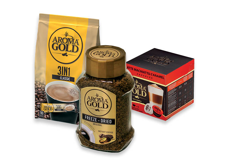 Tirpiajai kavai, tirpios kavos gėrimams ir kapsulėms AROMA GOLD
			, 
				 Įvairių rūšių