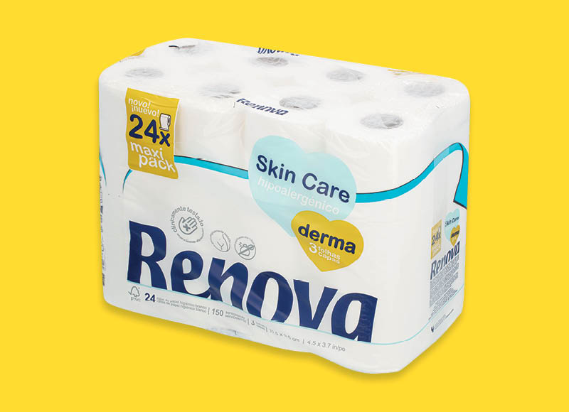 Tualetinis popierinius RENOVA SKIN CARE DERMA
			, 
				 24 rit., 0,29 Eur/vnt. A lygio parduotuvėse