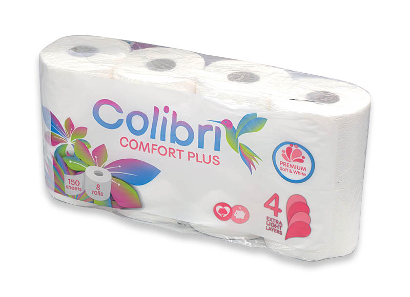 Tualetinis popierius COLIBRI COMFORT
			, 
				 8 rit., 4 sl., 0,44 Eur/vnt. A lygio parduotuvėse